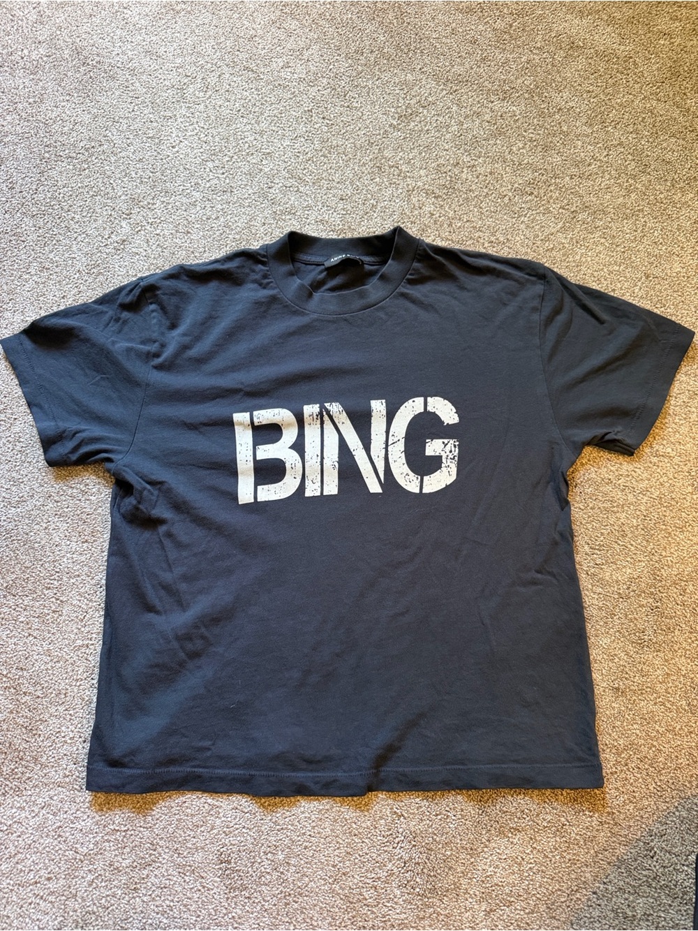 Anine Bing Black Tee with Distressed White BING Logo